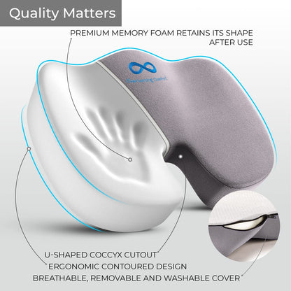 Everlasting Comfort Seat Cushion for Tailbone Pain Relief - Office Chair Cushion w/Premium ComfortFoam™ for All-Day Sitting Support - Coccyx, Sciatica Pain Relief Pillow for Desk Chair, Car Seat