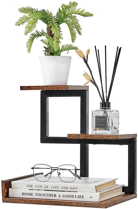 Gannyfer Wood Desktop Shelf - Freestanding Small Bookshelf Desk Supplies Organizers, 3 Tier Storage Display Rack Office Decor, Stand Shelves with Metal Frame for Books/Plants/Toys