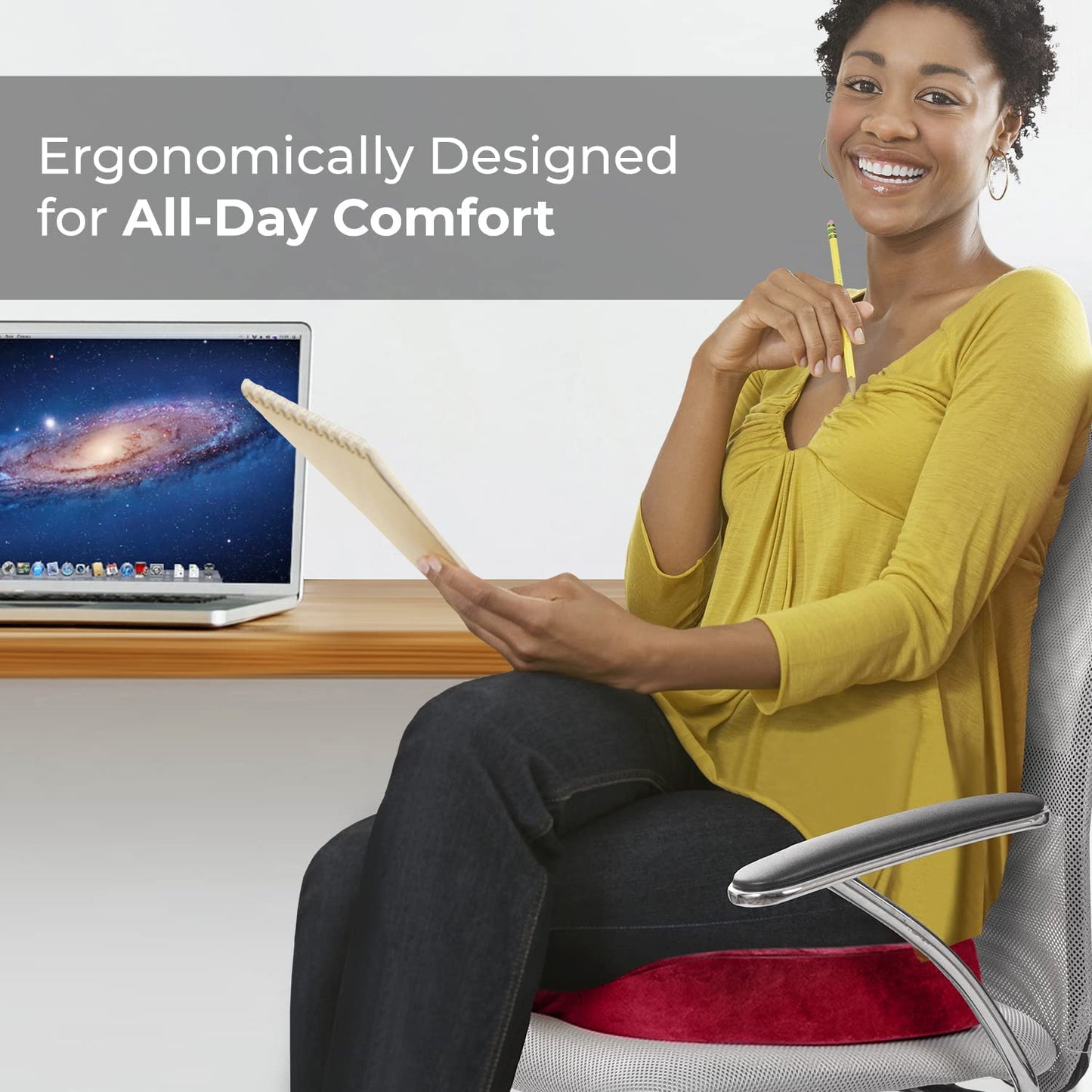 Everlasting Comfort Seat Cushion for Tailbone Pain Relief - Office Chair Cushion w/Premium ComfortFoam™ for All-Day Sitting Support - Coccyx, Sciatica Pain Relief Pillow for Desk Chair, Car Seat