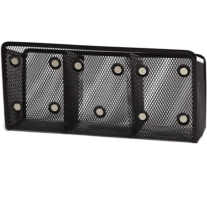 Magnetic Mesh Pen Holder 3 Compartments for Whiteboard Refrigerator Locker Home Office School, Large, 10.5"