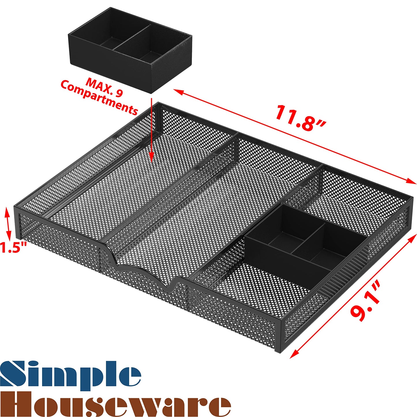 SHW Mesh Drawer Organizer Tray, Black