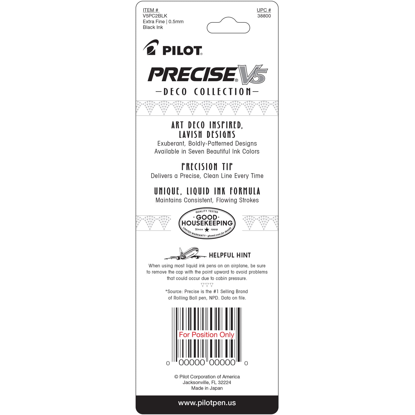 Pilot Precise V5 Deco Collection Premium Rolling Ball Stick Pens, Extra Fine Point (0.5 mm), Black Ink, 2 Count 55616003