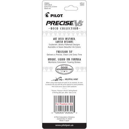 Pilot Precise V5 Deco Collection Premium Rolling Ball Stick Pens, Extra Fine Point (0.5 mm), Black Ink, 2 Count 55616003