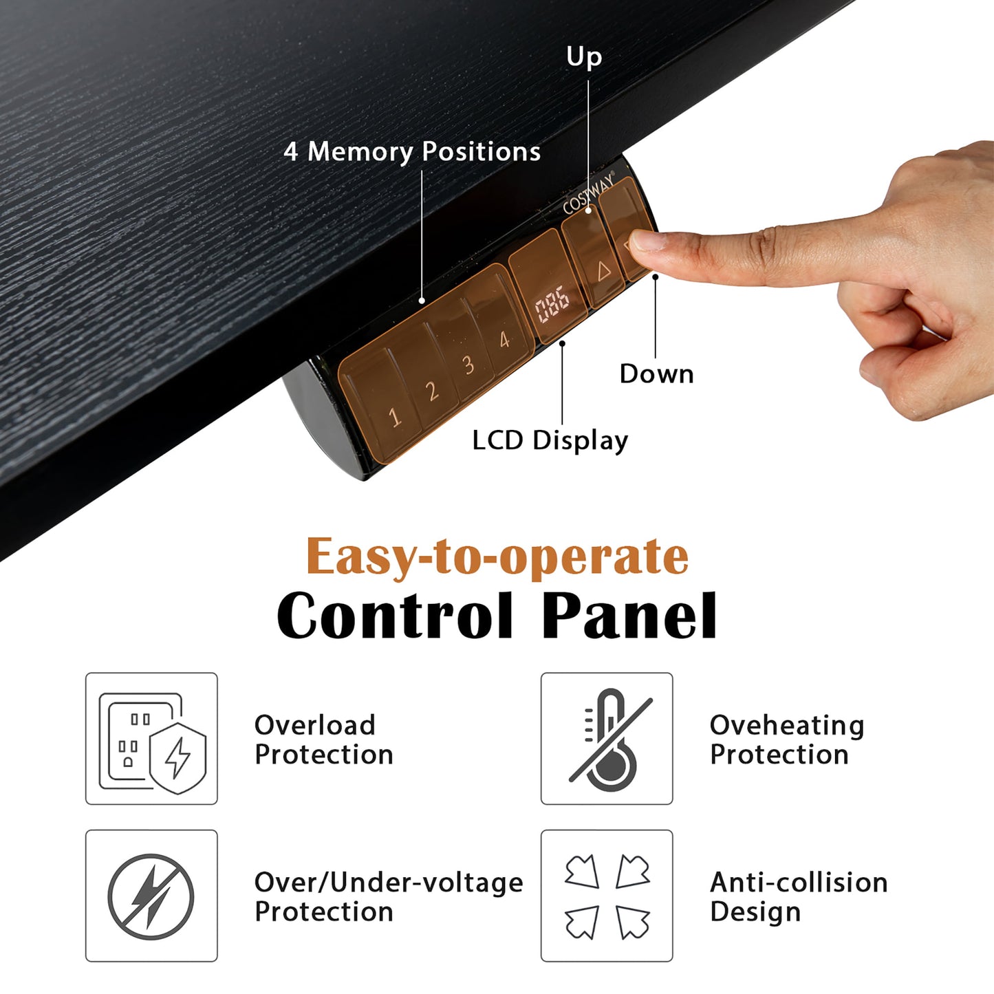 Costway L Shaped Electric Adjustable Standing Desk w/ Controller 2 Hooks Black