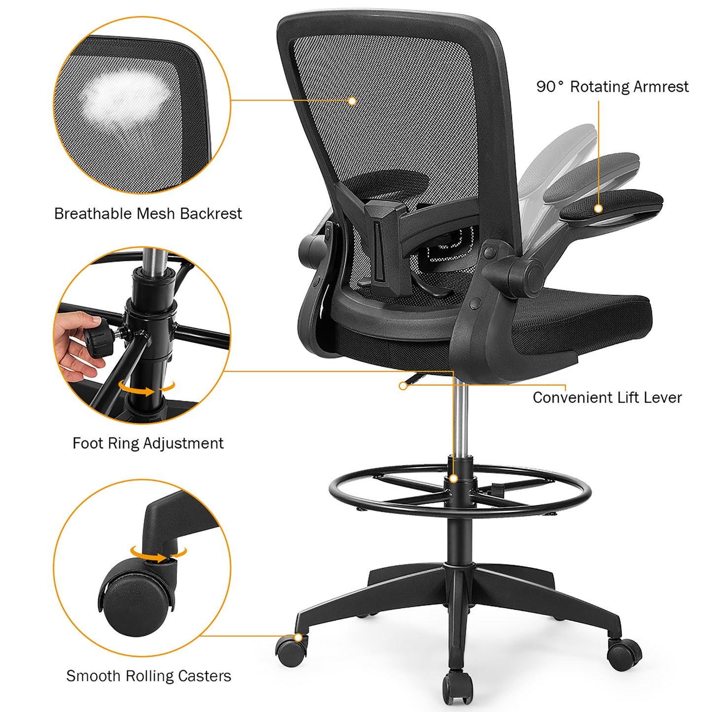 Costway Tall Office Chair Adjustable Height w/Lumbar Support Flip Up Arms