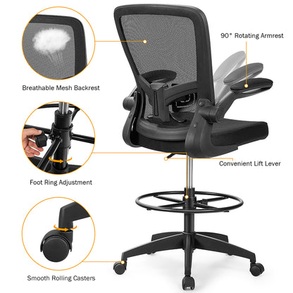 Costway Tall Office Chair Adjustable Height w/Lumbar Support Flip Up Arms