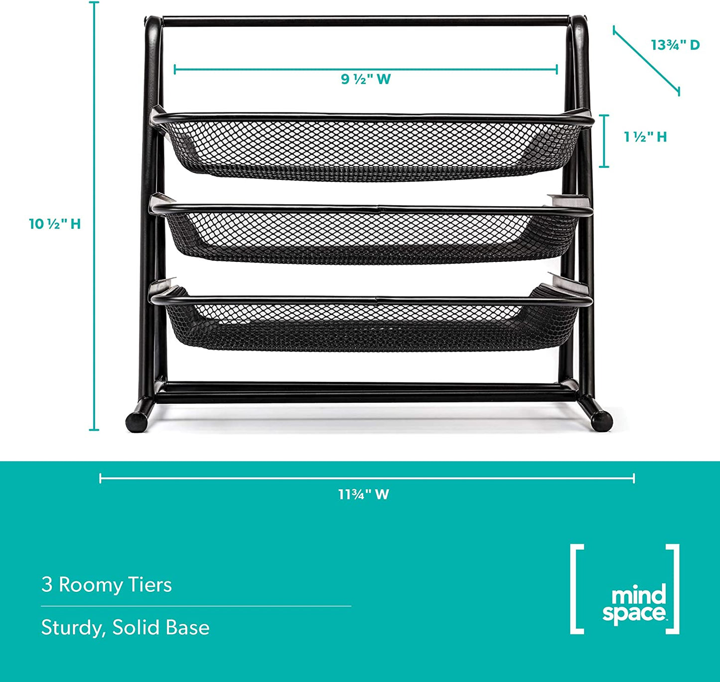 Mindspace Desk Organizer Paper Tray with 3 Tier Desktop File Organizer | Office Organizer & Stacking File Holder, Document Organization for Desk | The Mesh Collection, Black