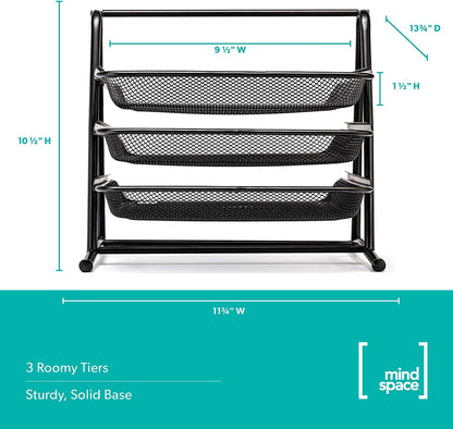 Mindspace Desk Organizer Paper Tray with 3 Tier Desktop File Organizer | Office Organizer & Stacking File Holder, Document Organization for Desk | The Mesh Collection, Black