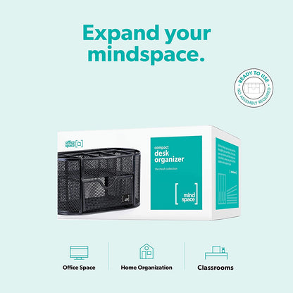 Mindspace Office Desk Organizer with 8 Compartments + Drawer | Desk Caddy Pen Holder For Office Accessories | The Mesh Collection, Black
