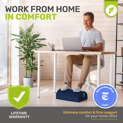 ErgoFoam Adjustable Foot Rest Under Desk for Added Height - Large Premium Velvet Soft Foam Footrest for Desk - Most Comfortable Desk Foot Rest in The World for Back, Lumbar, Knee Pain (Black)