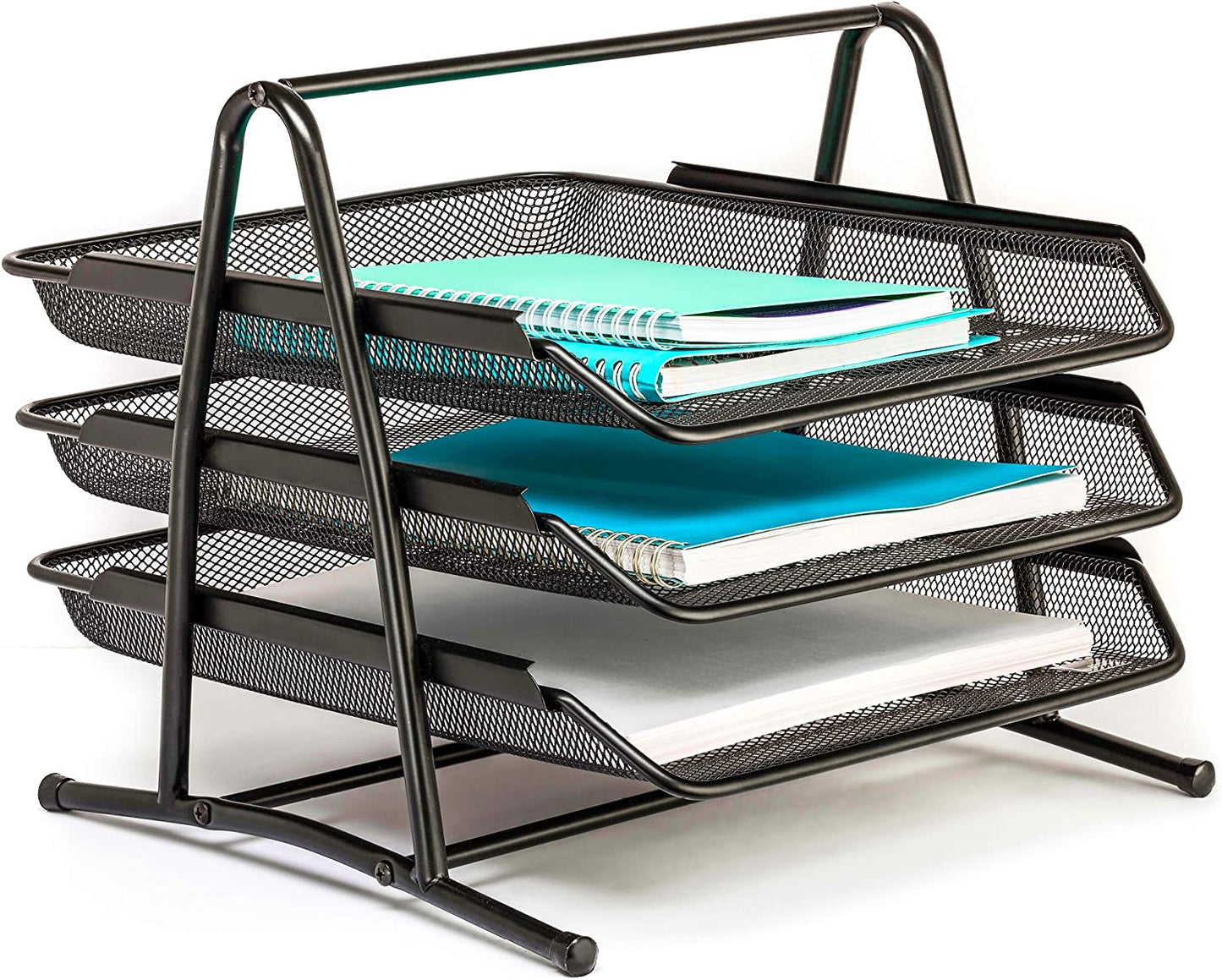 Mindspace Desk Organizer Paper Tray with 3 Tier Desktop File Organizer | Office Organizer & Stacking File Holder, Document Organization for Desk | The Mesh Collection, Black