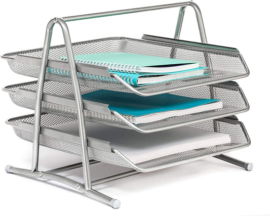 Mindspace Desk Organizer Paper Tray with 3 Tier Desktop File Organizer | Office Organizer & Stacking File Holder, Document Organization for Desk | The Mesh Collection, Black