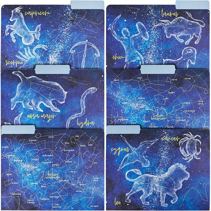 12-Pack Zodiac Constellation File Folders, Letter Size, 6 Designs