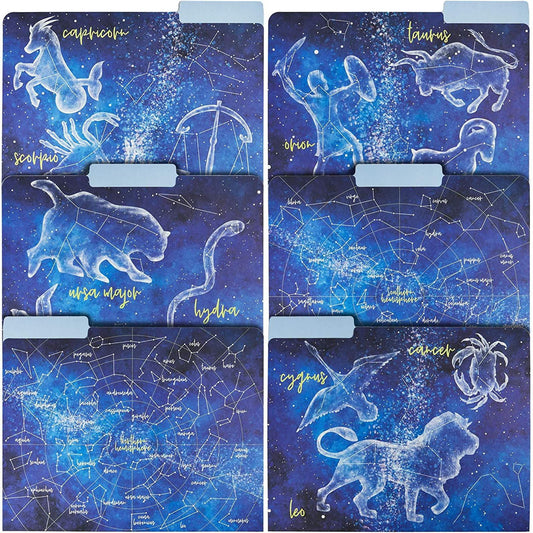 12-Pack Zodiac Constellation File Folders, Letter Size, 6 Designs
