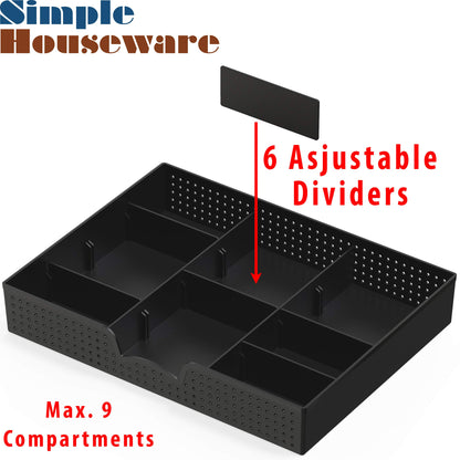 SHW 9 Adjustable Comp. Drawer Organizer Tray, Black