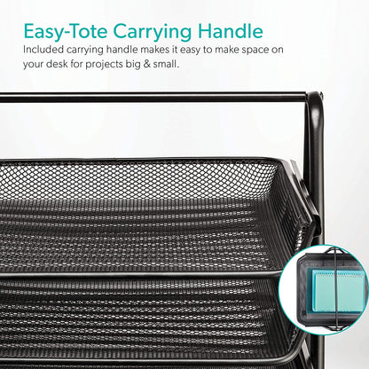 Mindspace Desk Organizer Paper Tray with 3 Tier Desktop File Organizer | Office Organizer & Stacking File Holder, Document Organization for Desk | The Mesh Collection, Black