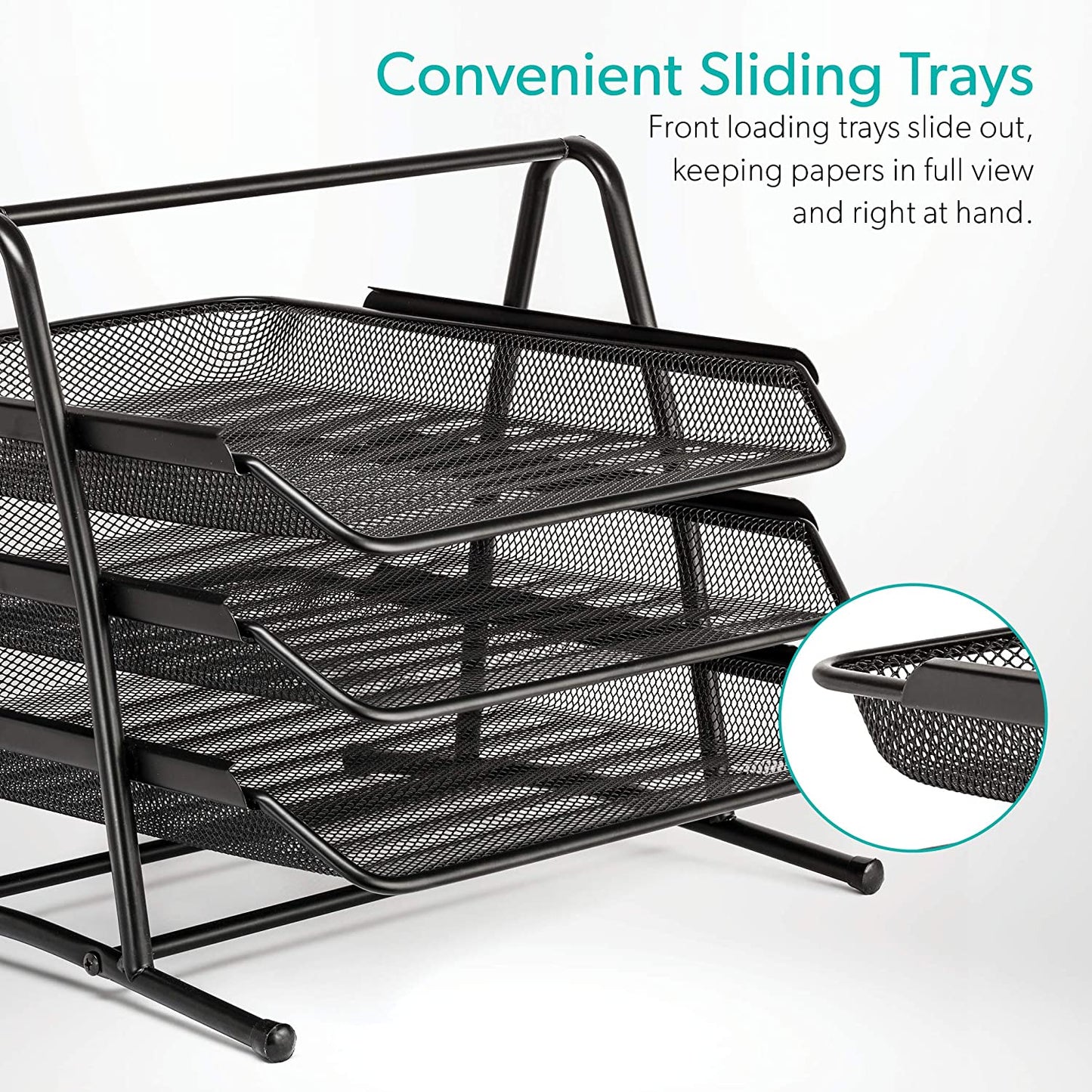 Mindspace Desk Organizer Paper Tray with 3 Tier Desktop File Organizer | Office Organizer & Stacking File Holder, Document Organization for Desk | The Mesh Collection, Black