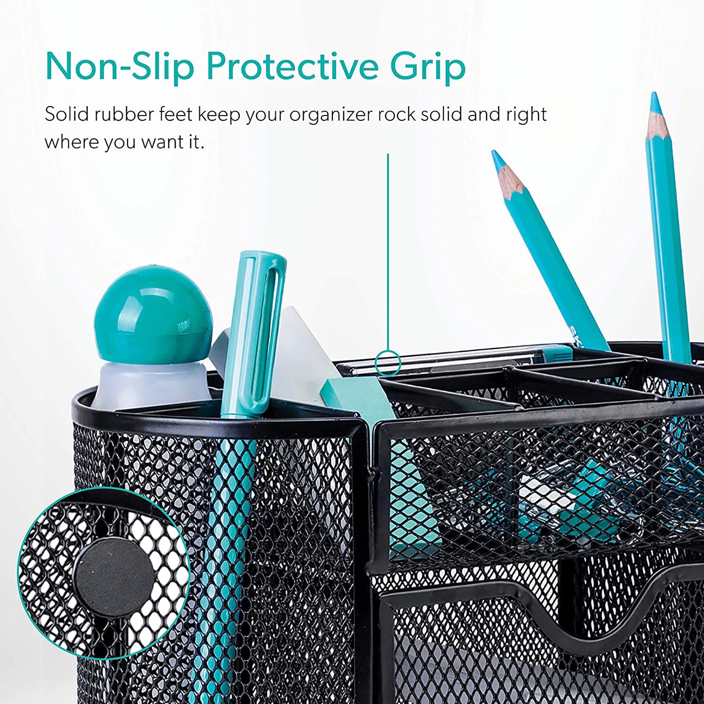 Mindspace Office Desk Organizer with 8 Compartments + Drawer | Desk Caddy Pen Holder For Office Accessories | The Mesh Collection, Black