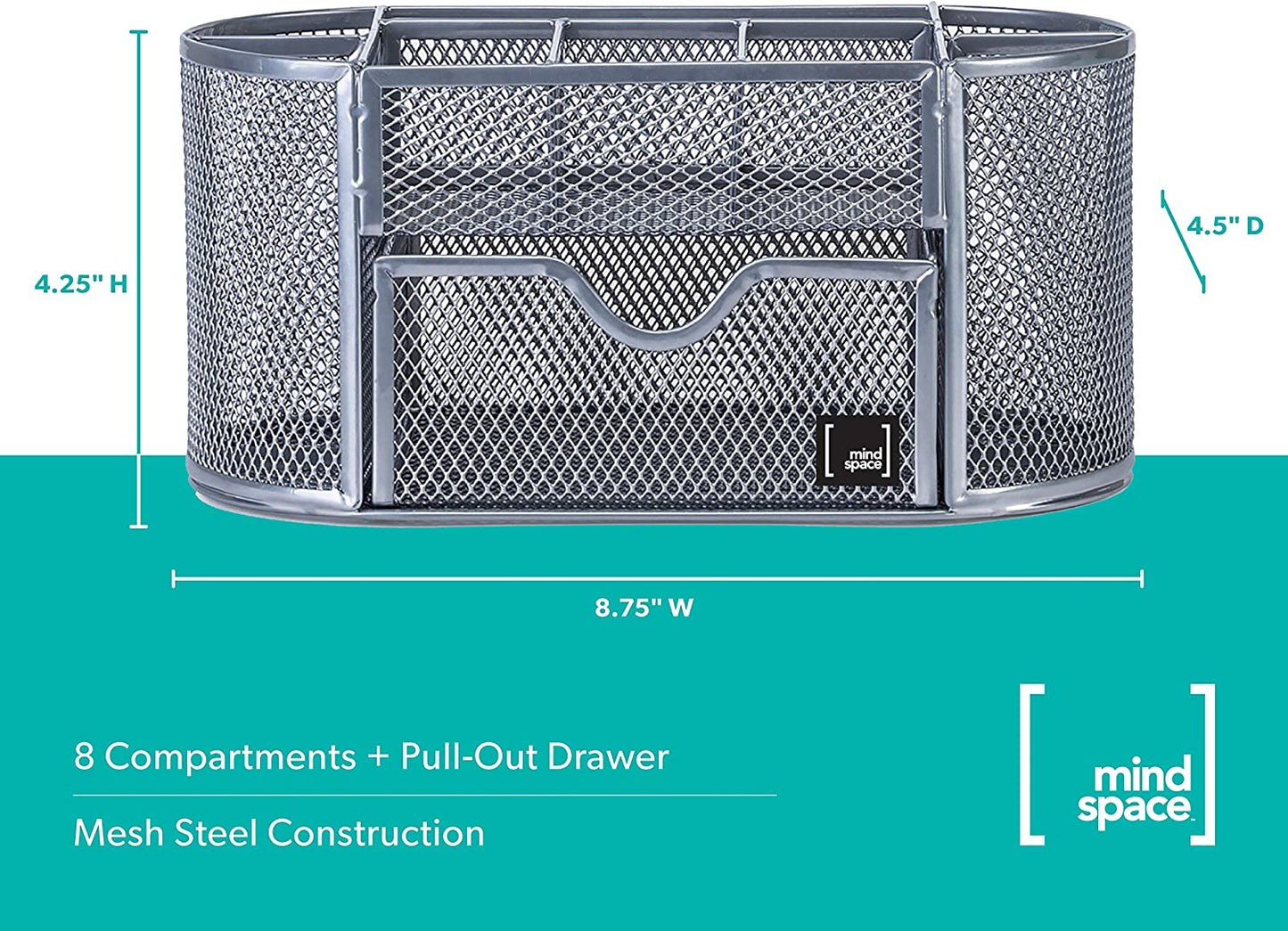 Mindspace Office Desk Organizer with 8 Compartments + Drawer | Desk Caddy Pen Holder For Office Accessories | The Mesh Collection, Black
