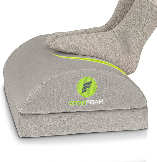 ErgoFoam Adjustable Foot Rest Under Desk for Added Height - Large Premium Velvet Soft Foam Footrest for Desk - Most Comfortable Desk Foot Rest in The World for Back, Lumbar, Knee Pain (Black)