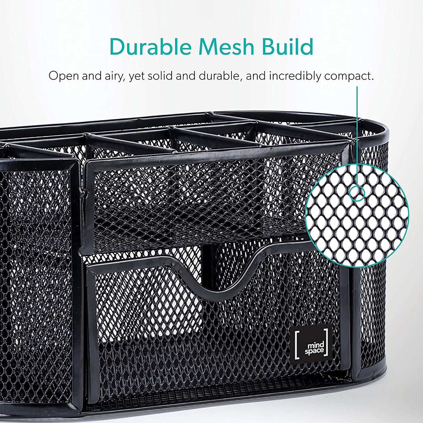 Mindspace Office Desk Organizer with 8 Compartments + Drawer | Desk Caddy Pen Holder For Office Accessories | The Mesh Collection, Black