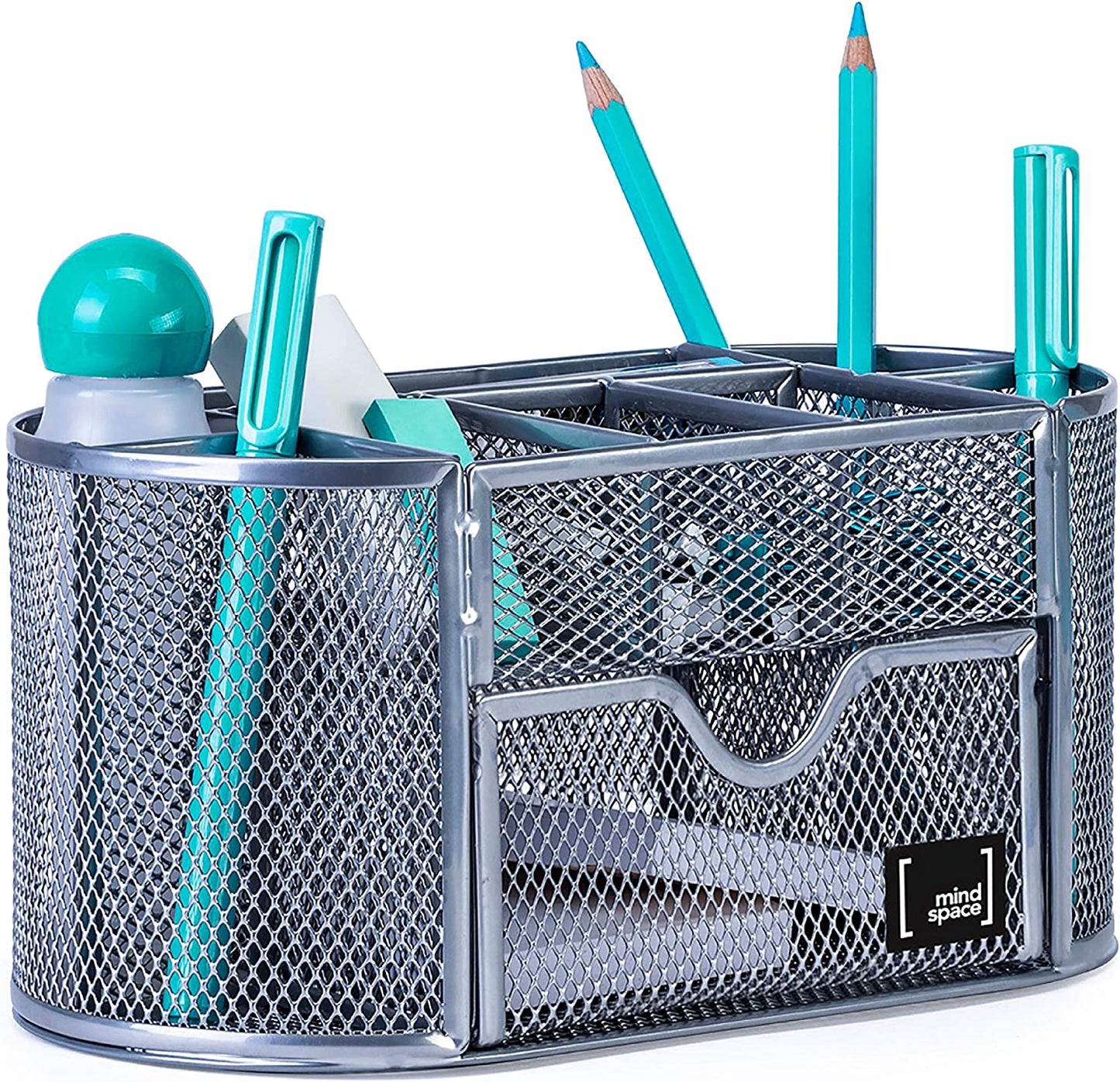 Mindspace Office Desk Organizer with 8 Compartments + Drawer | Desk Caddy Pen Holder For Office Accessories | The Mesh Collection, Black