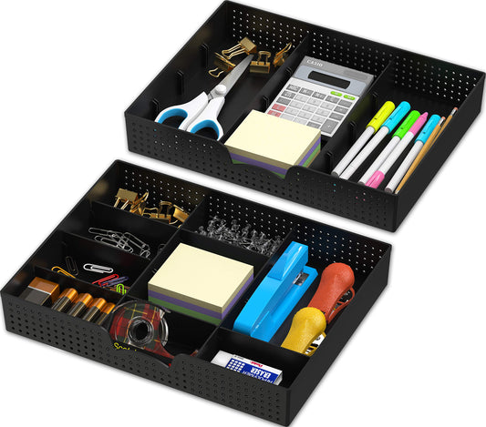 SHW 2-PK 9 Adjustable Comp. Drawer Organizer Tray, Black