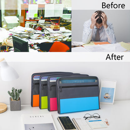 Expanding File Folder 13 Pockets with Zipper Closure, TRANBO Letter/A4 Size Plastic Portable Document Organizer (Blue)