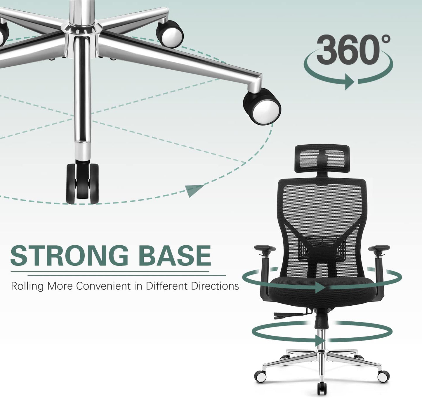 Furmax Ergonomic Office Chair High Back Desk Chair Computer Task Chair with Adjustable Lumbar Support, Headrest, Armrest, Black