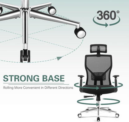 Furmax Ergonomic Office Chair High Back Desk Chair Computer Task Chair with Adjustable Lumbar Support, Headrest, Armrest, Black