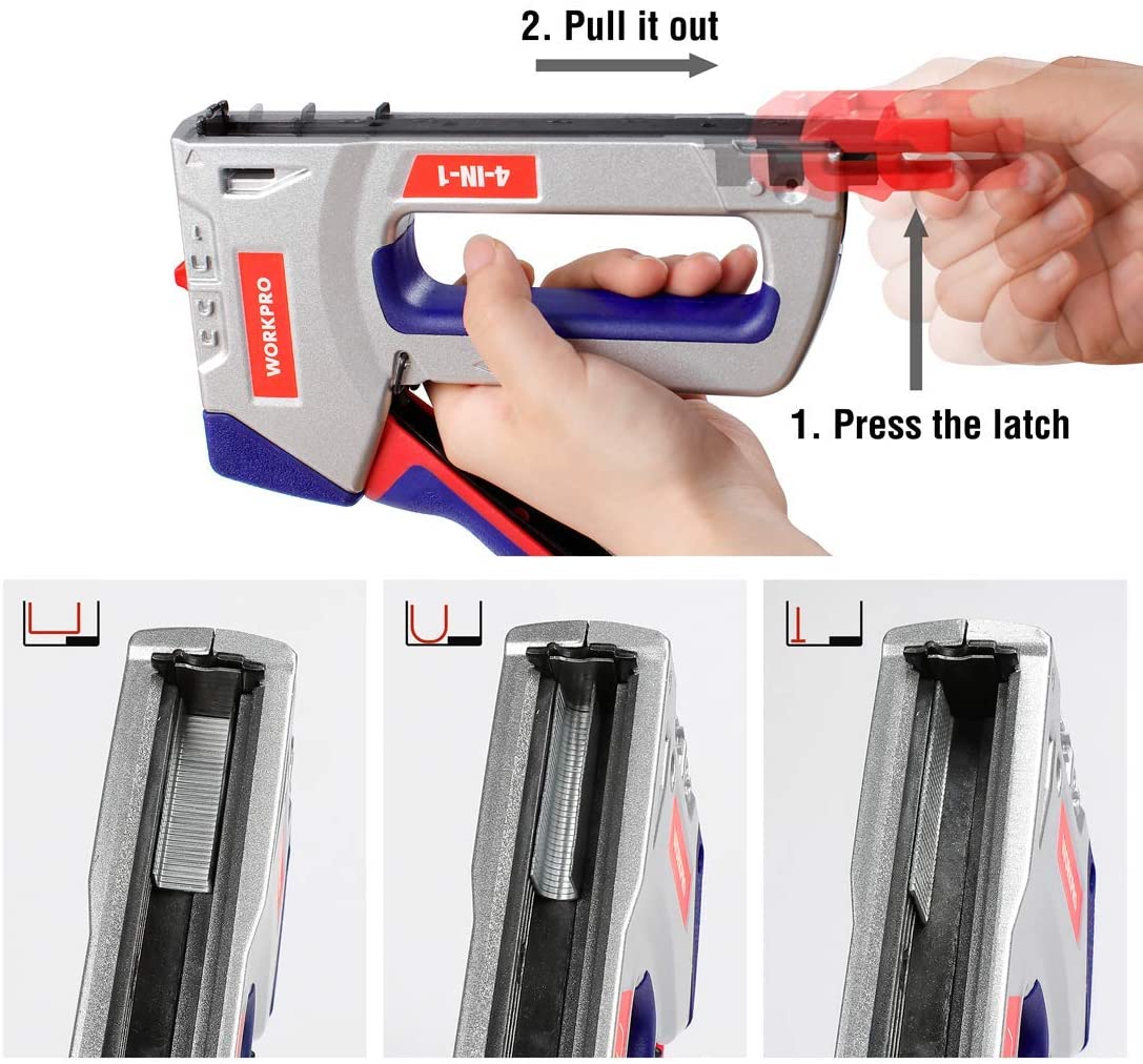 WORKPRO Heavy-Duty 4-in-1 Staple Gun Kit, Manual Brad Nailer with 3000 Staples and 1000 Brad Nails, for Upholstery, Material Repair, Decoration, Furniture, Doors, Windows, Carpentry & Home DIY Use