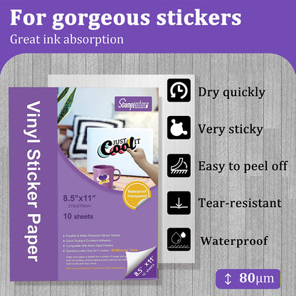 Stampcolour Printable Clear Sticker Paper 20 Sheets Transparent Clear Waterproof Decal Paper for Inkjet & Laser Printer