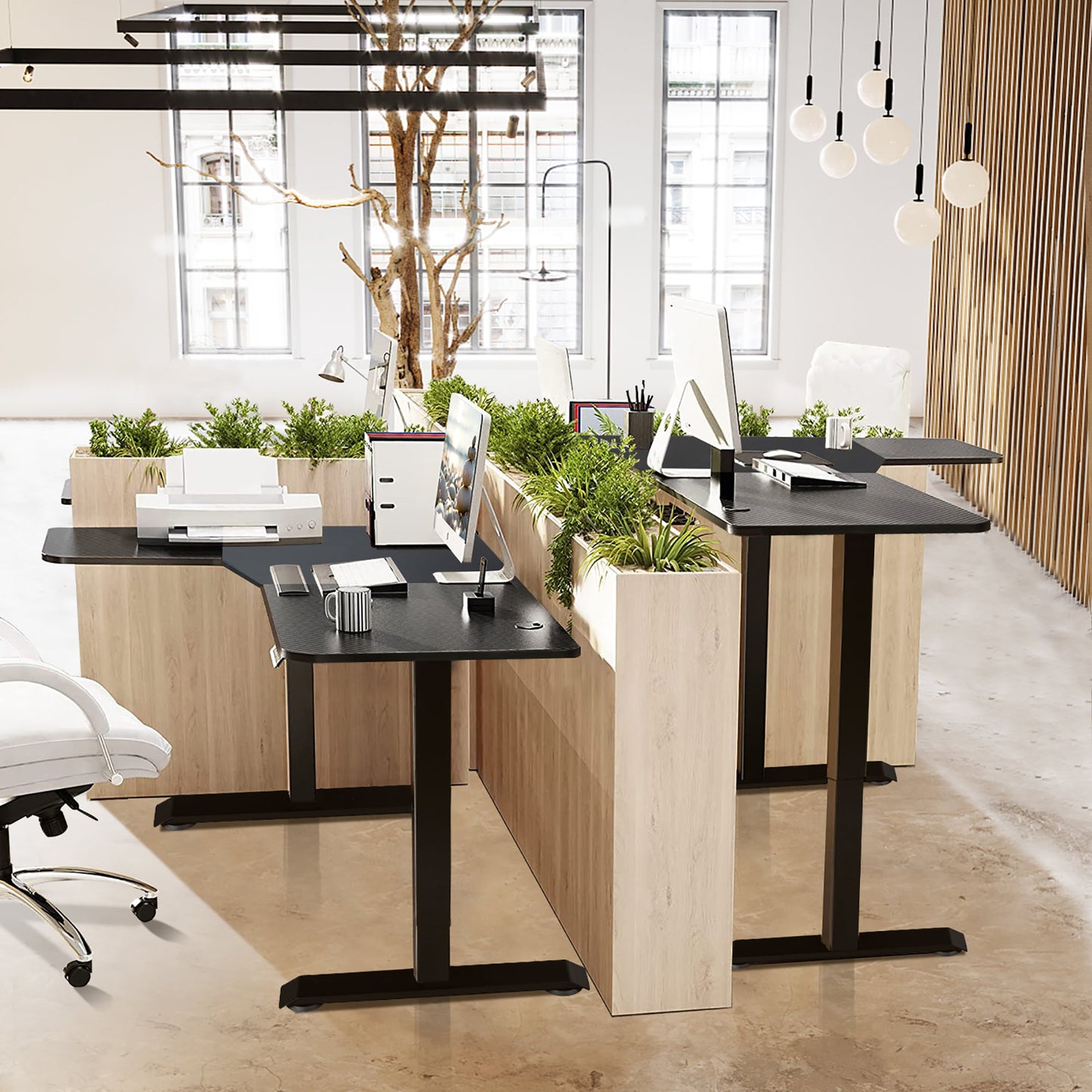 Costway L Shaped Electric Adjustable Standing Desk w/ Controller 2 Hooks Black