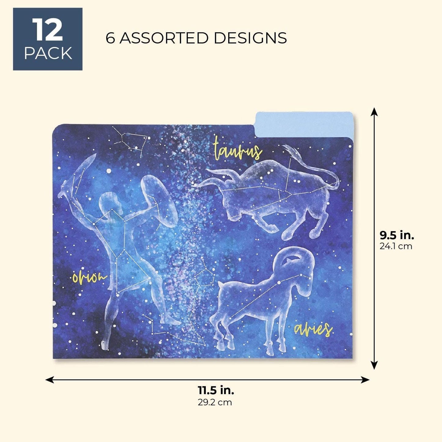 12-Pack Zodiac Constellation File Folders, Letter Size, 6 Designs