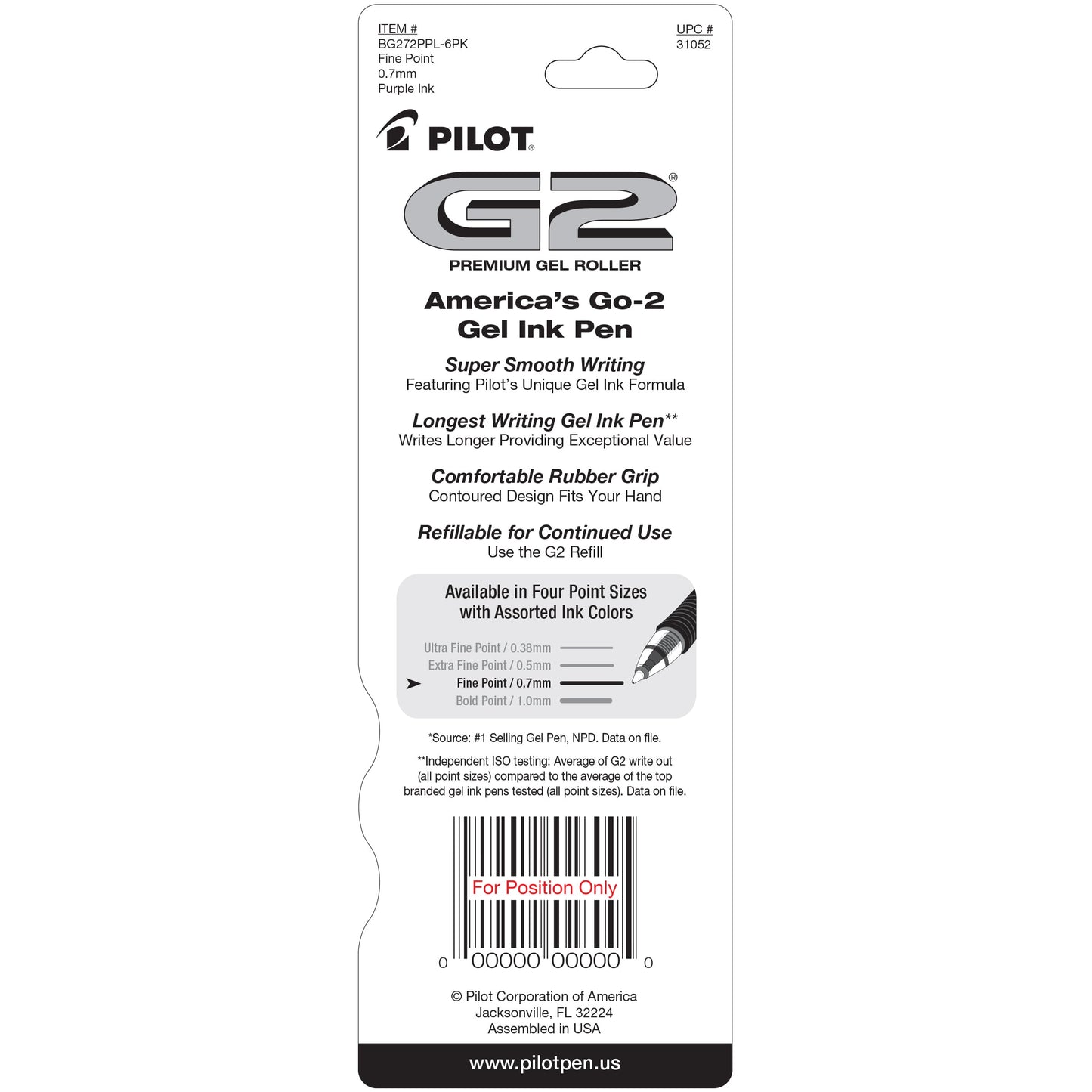 Pilot G2 Premium Gel Pens, Fine Point, Purple, 2 Pack, 20882656