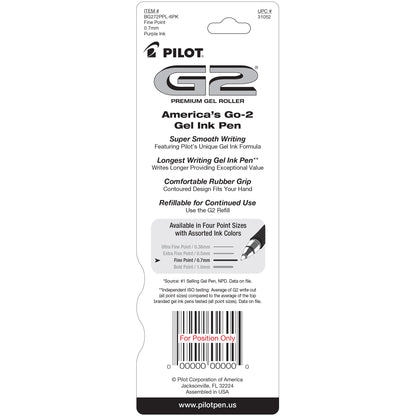 Pilot G2 Premium Gel Pens, Fine Point, Purple, 2 Pack, 20882656