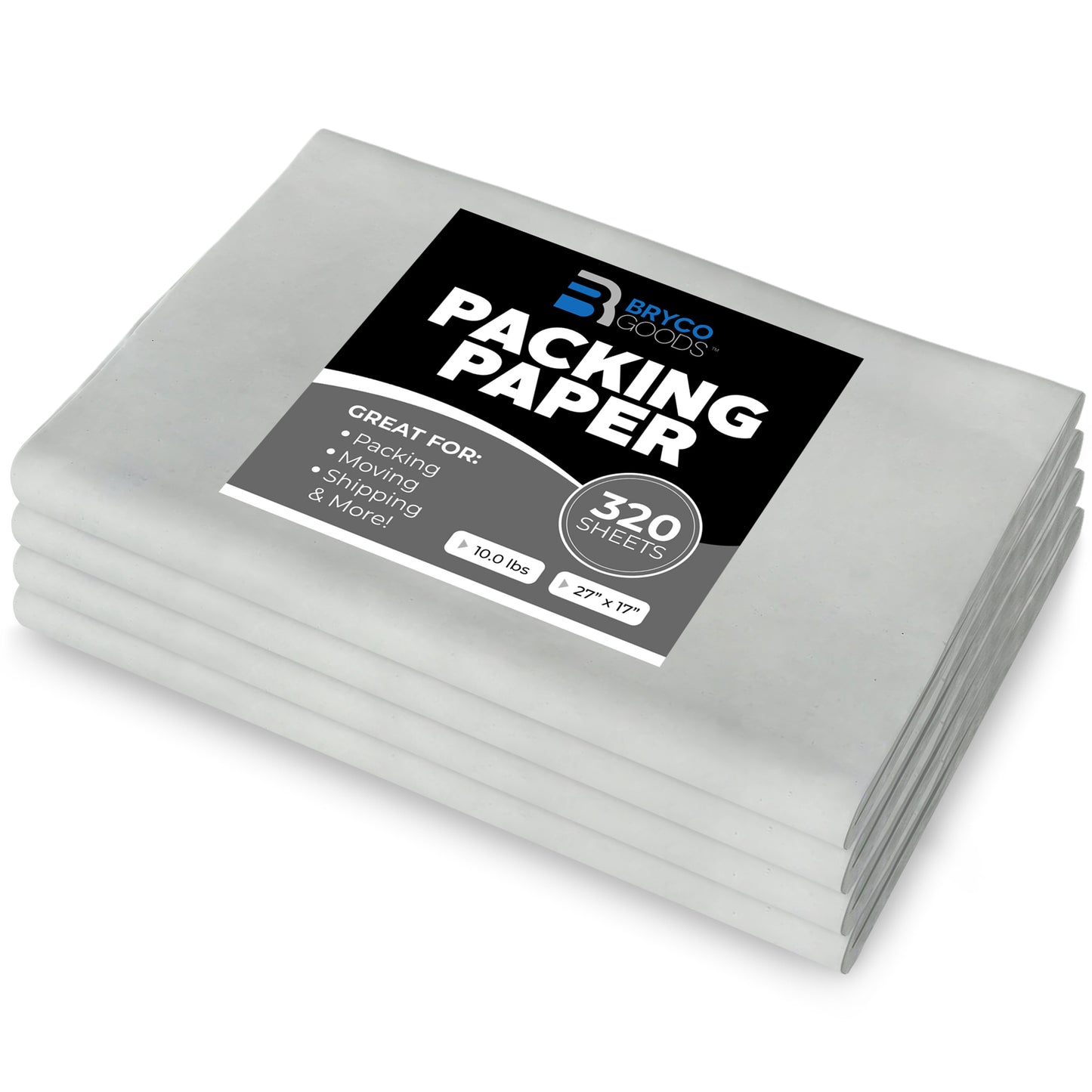 Bryco Goods Packing Paper Sheets for Moving - 10lb - 320 Sheets of Newsprint Paper - Must Have in Your Moving Supplies - 27" x 17" - Made in USA