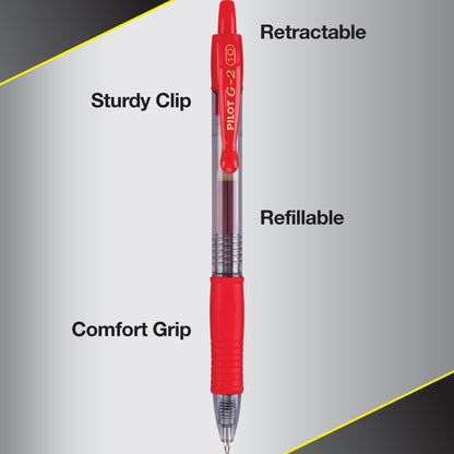 Pilot G2 Premium Retractable Gel Ink Rolling Ball Pen, Bold Point, Red Ink, 12 Count (31258)