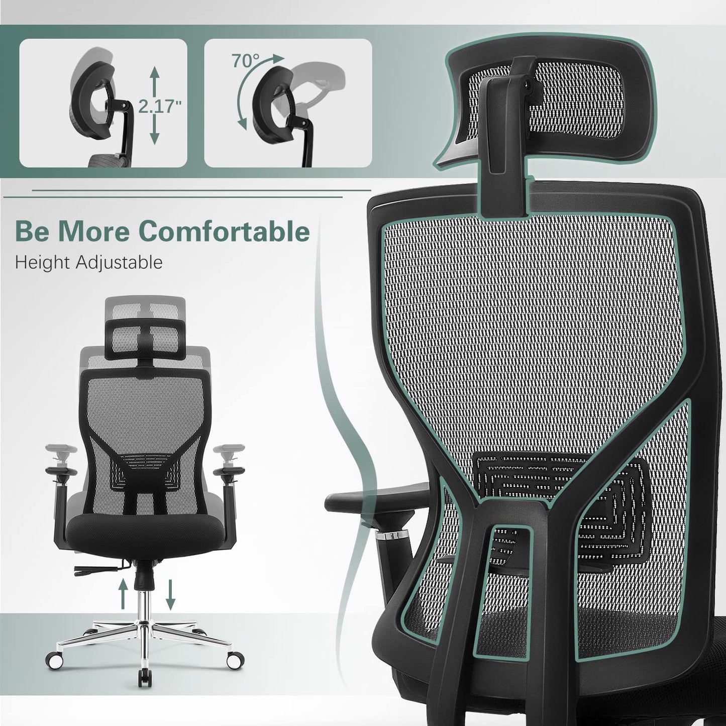 Furmax Ergonomic Office Chair High Back Desk Chair Computer Task Chair with Adjustable Lumbar Support, Headrest, Armrest, Black