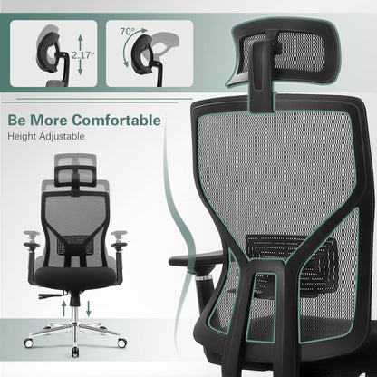 Furmax Ergonomic Office Chair High Back Desk Chair Computer Task Chair with Adjustable Lumbar Support, Headrest, Armrest, Black