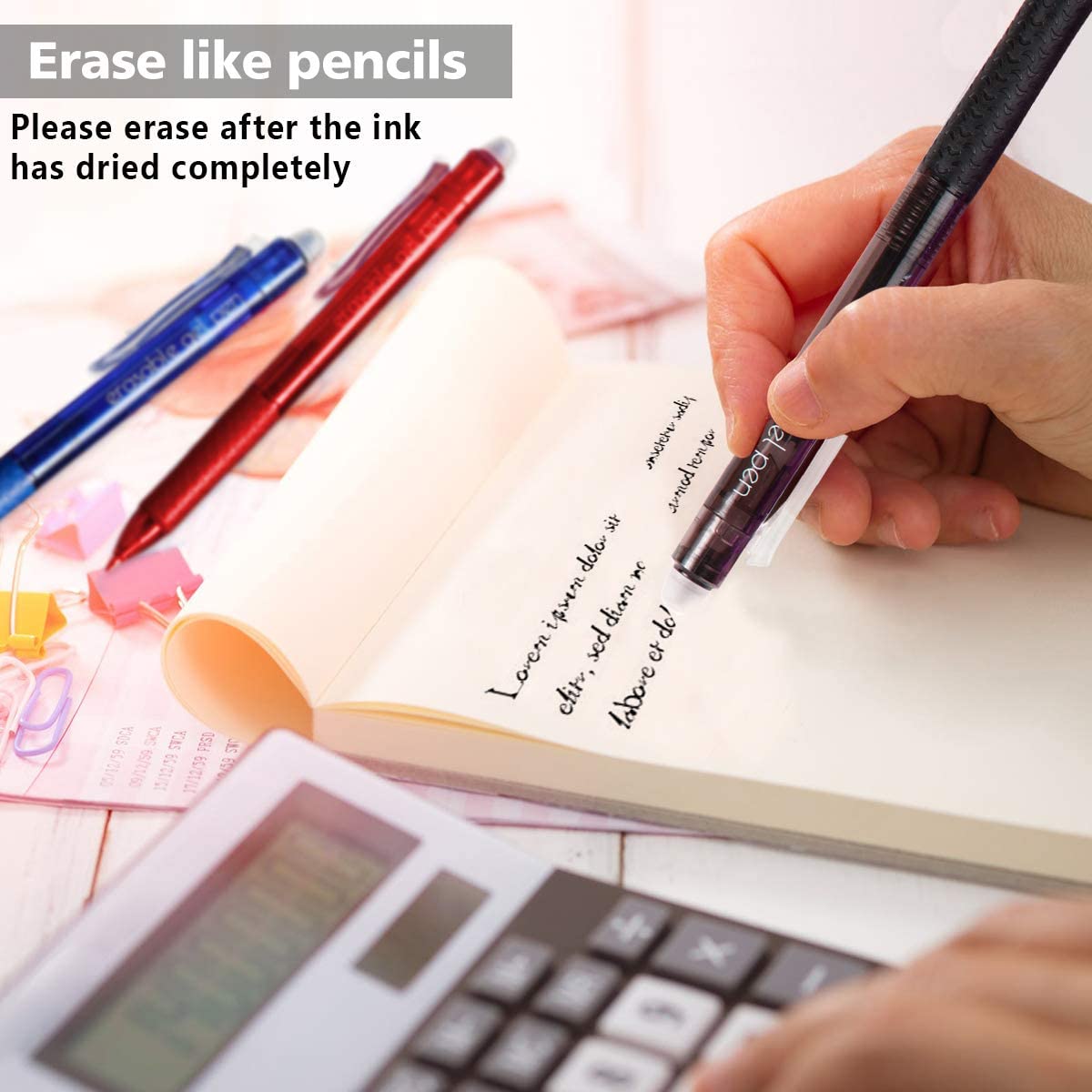 Erasable Gel Pens, 15 Pack Retractable Erasable Pens Clicker, Fine Point, Make Mistakes Disappear, 11 Black 2 Blue 2 Red Inks for Writing Planner and Crossword Puzzles
