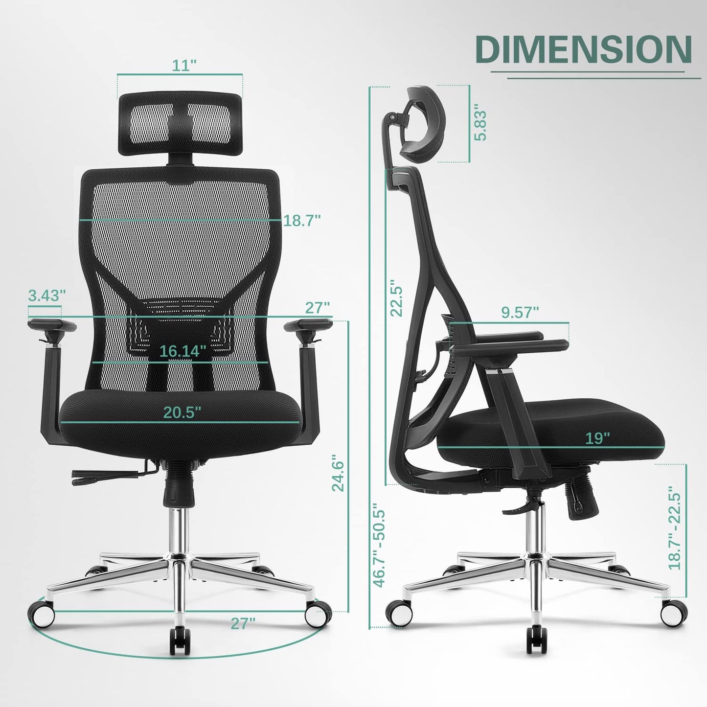 Furmax Ergonomic Office Chair High Back Desk Chair Computer Task Chair with Adjustable Lumbar Support, Headrest, Armrest, Black