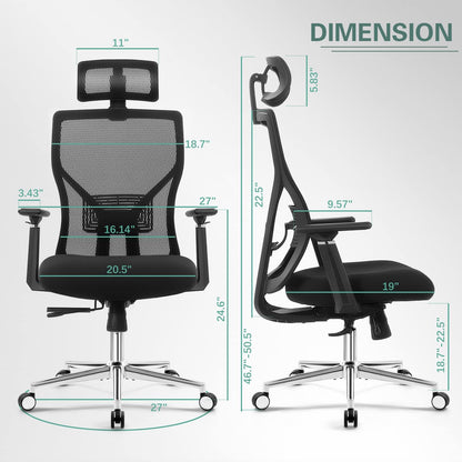 Furmax Ergonomic Office Chair High Back Desk Chair Computer Task Chair with Adjustable Lumbar Support, Headrest, Armrest, Black