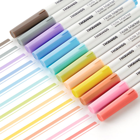 TWOHANDS Pastel Highlighters,Note Marker Pens,Cut Markers Assorted Colors,Chisel Tip,for Journal Planner Notes,School Office Supplies,12-Count,21366