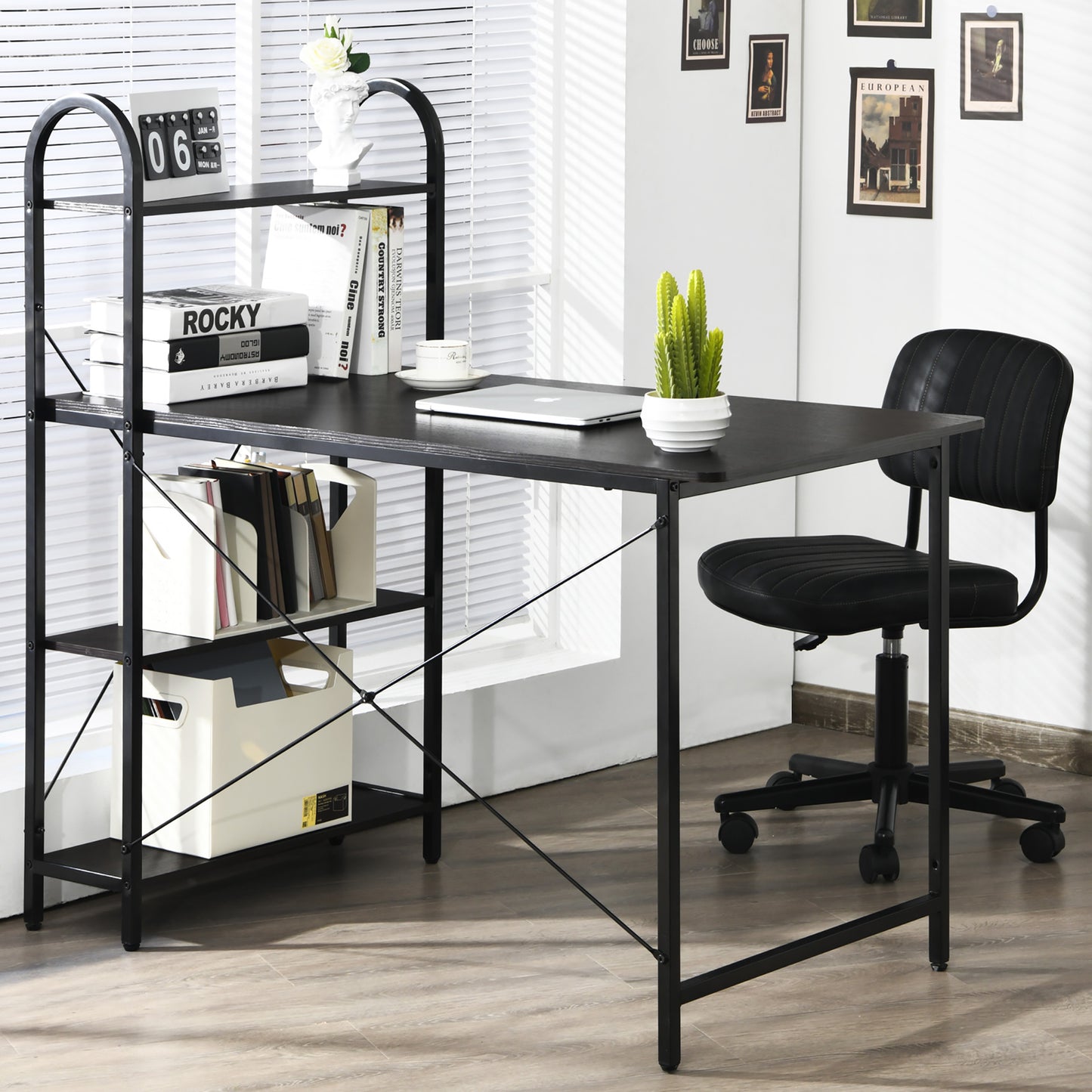 Costway 48'' Reversible Computer Desk Writing Table Workstation w/ Storage Shelf Black