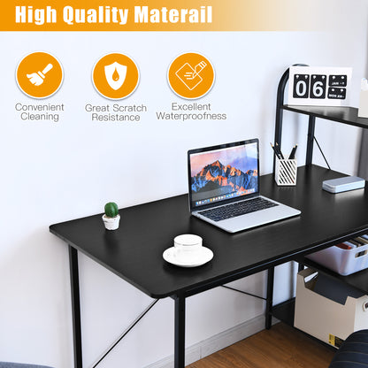 Costway 48'' Reversible Computer Desk Writing Table Workstation w/ Storage Shelf Black