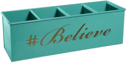 Dudki Believe Printed Desk Organizer Metal Decorative Pen Pencil Caddy Holder Storage Box For Desktop