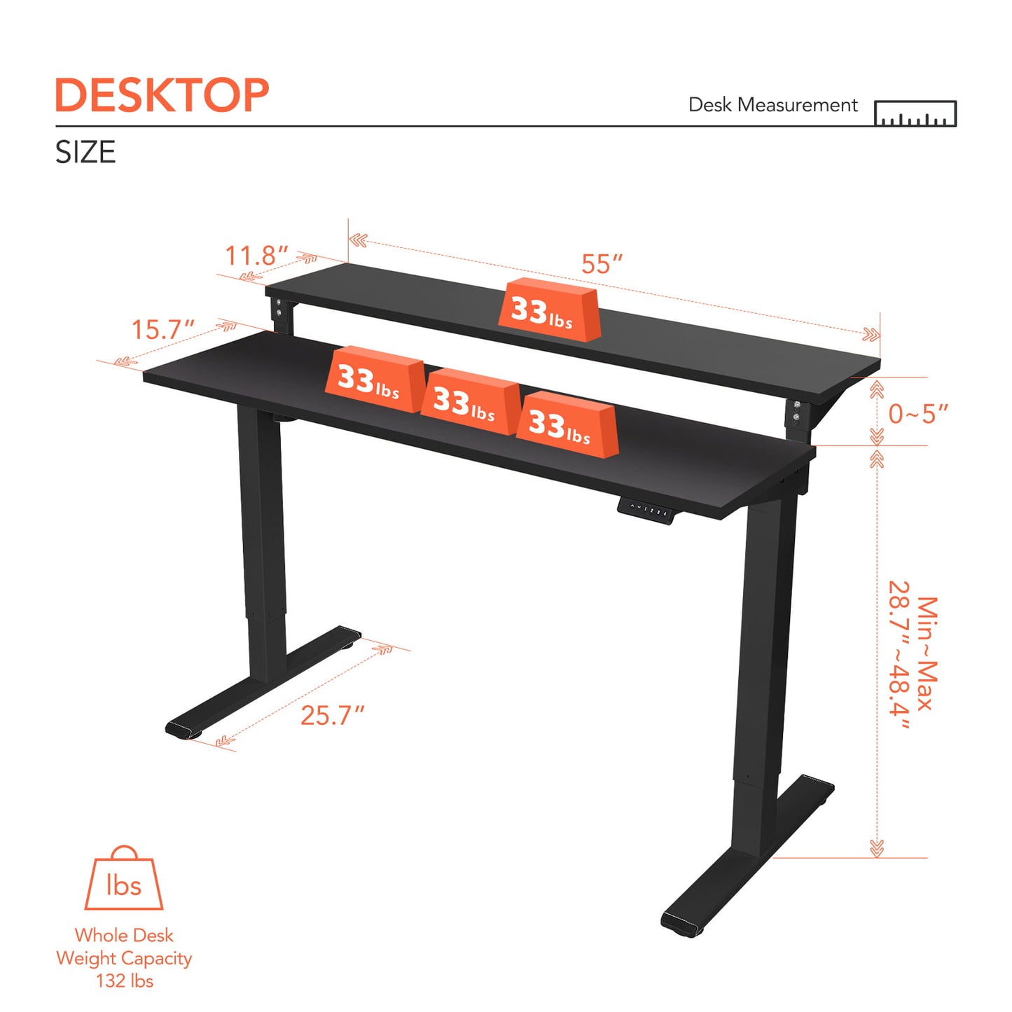FlexiSpot 55"x28" 2-Tier Home Office Height Adjustable Standing Desk