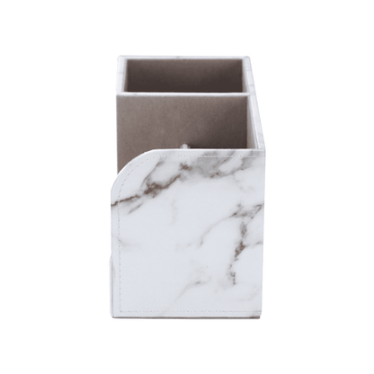 KINGFOM Pen Holder, PU Leather Desk Organizer Home School Office Stationery Storage Box , White Marble
