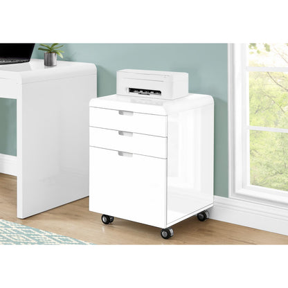 Monarch Specialties Filing Cabinet with 3 Drawers & Castors, White